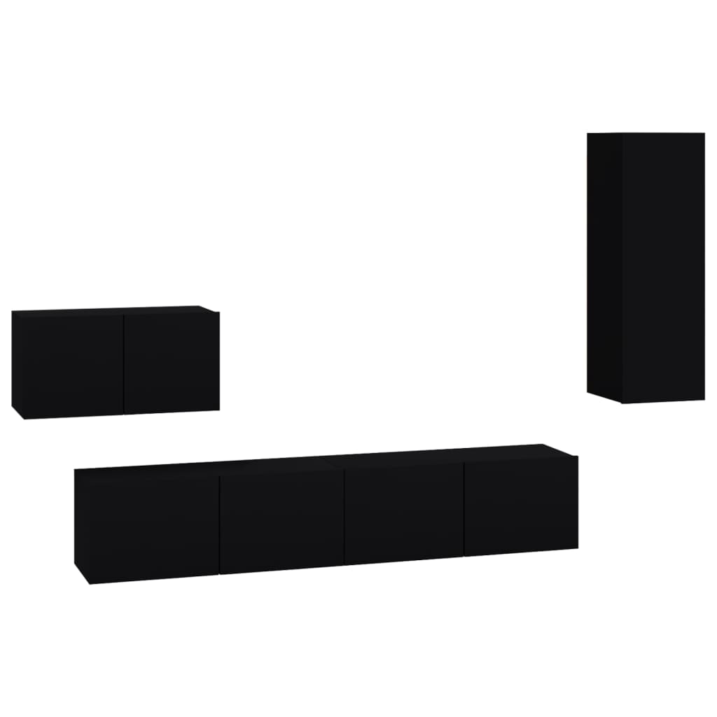 Set Mobili Porta TV 4 pz Nero in Legno Multistrato 3114335