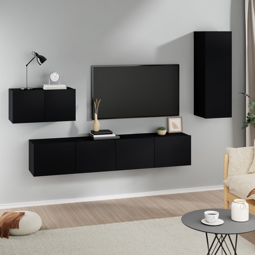 Set Mobili Porta TV 4 pz Nero in Legno Multistrato 3114335