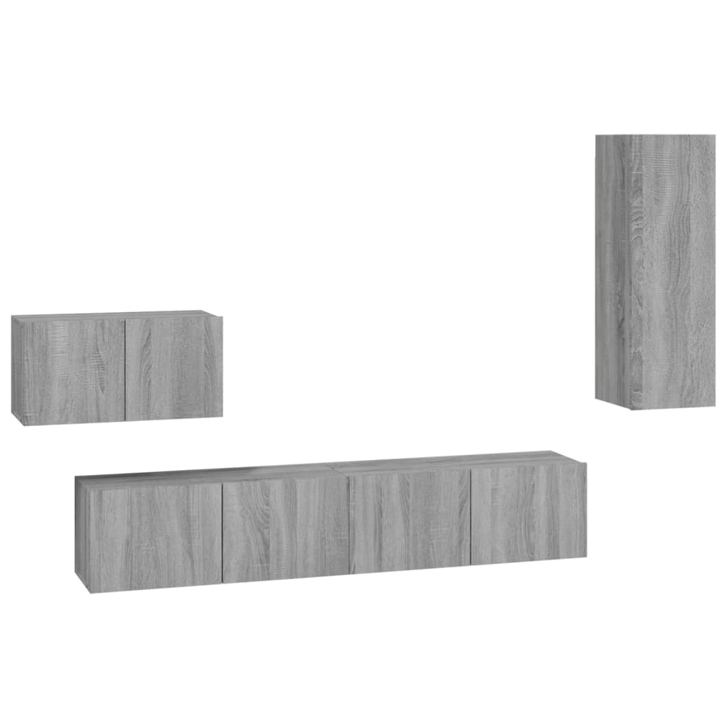 Set di Mobili Porta TV 4 pz Grigio Sonoma in Legno Multistrato 3114340