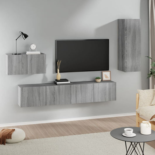 Set di Mobili Porta TV 4 pz Grigio Sonoma in Legno Multistrato cod mxl 20215