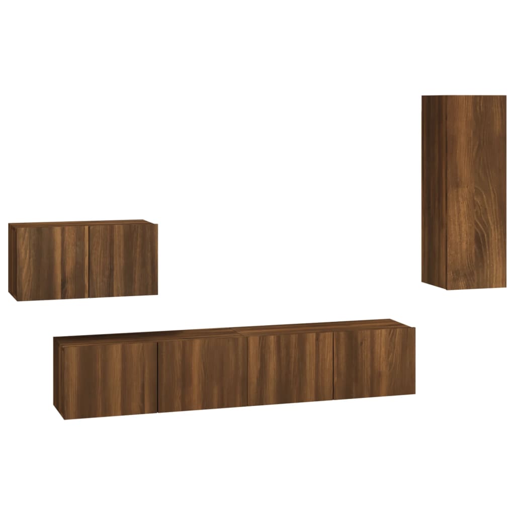 Set Mobili Porta TV 4 pz Rovere Marrone in Legno Multistrato cod mxl 9009