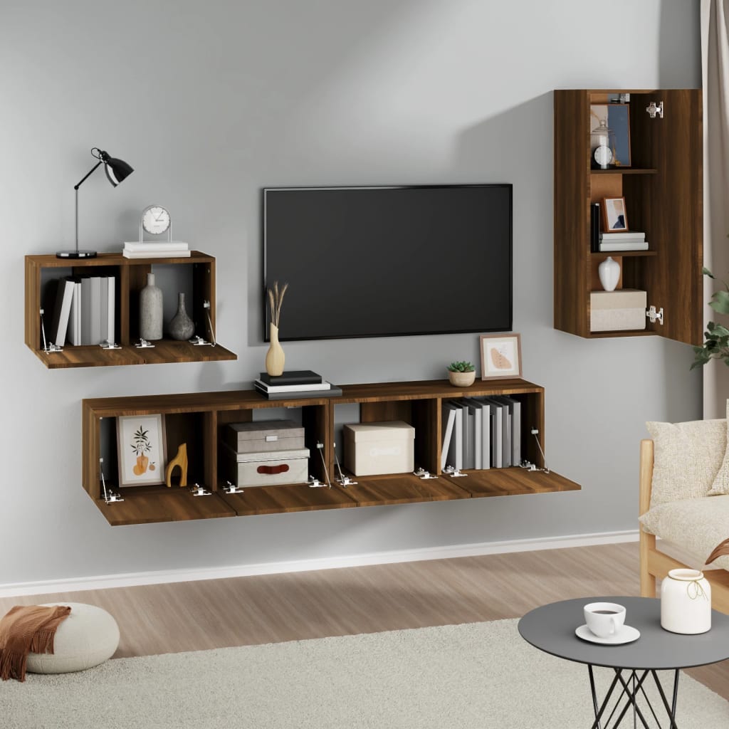 Set Mobili Porta TV 4 pz Rovere Marrone in Legno Multistrato cod mxl 9009