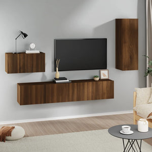 Set Mobili Porta TV 4 pz Rovere Marrone in Legno Multistrato cod mxl 9009