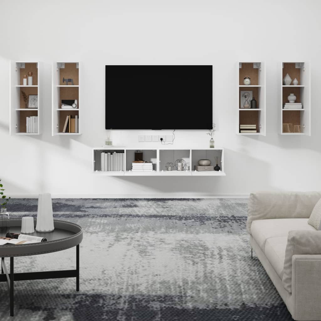 Set di Mobili Porta TV 6 pz Bianco in Legno Multistrato 3114342