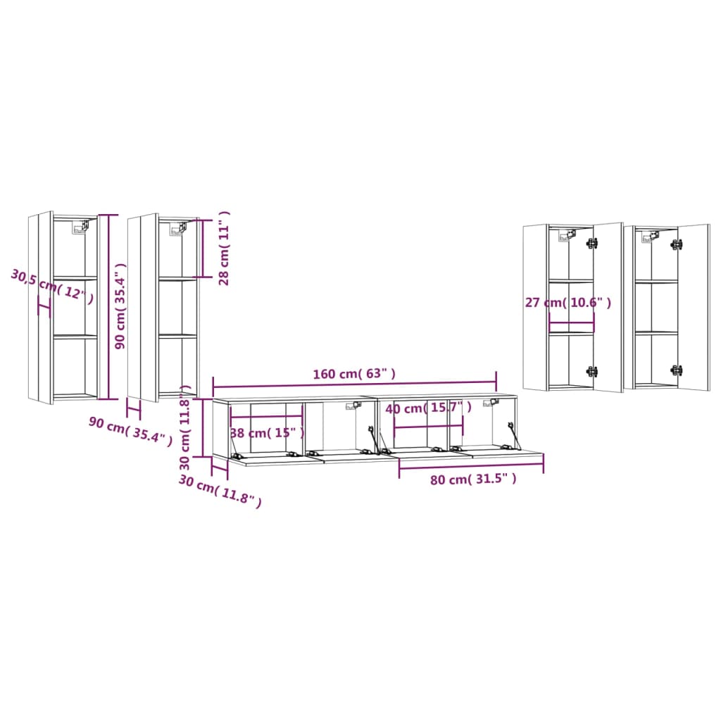 Set di Mobili Porta TV 6 pz Bianco in Legno Multistrato 3114342