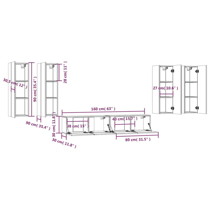 Set di Mobili Porta TV 6 pz Bianco in Legno Multistrato 3114342