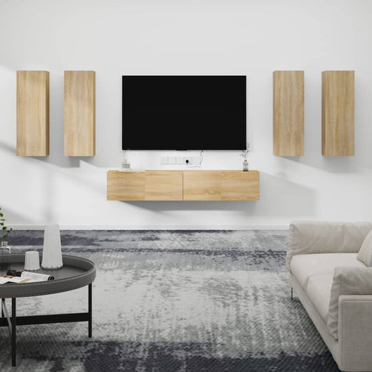 Set di Mobili Porta TV 6 pz Rovere Sonoma in Legno Multistrato cod mxl 20098