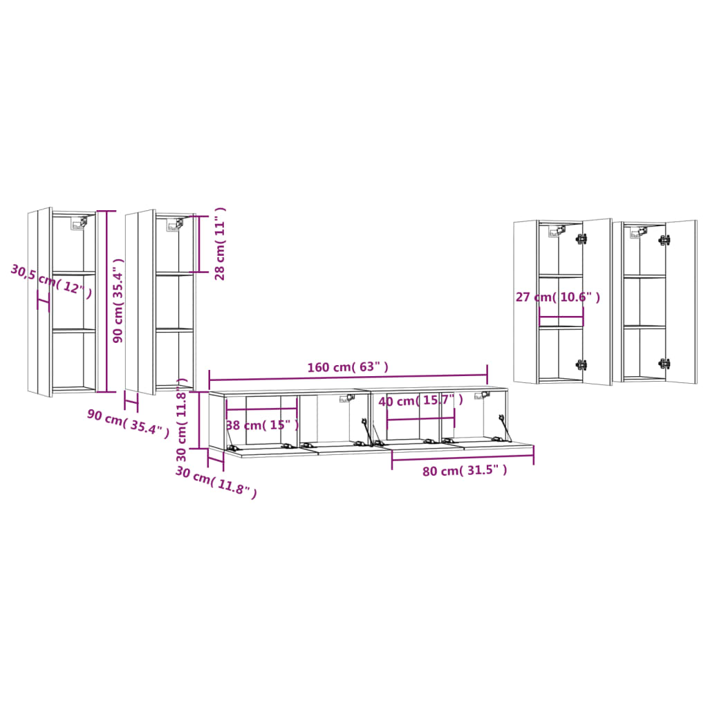 Set di Mobili Porta TV 6 pz Grigio Cemento in Legno Multistrato cod mxl 52485