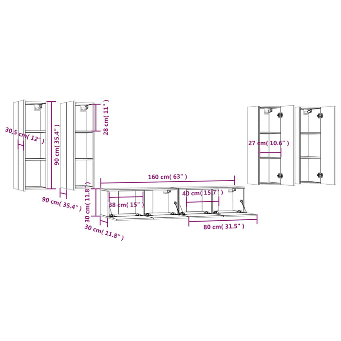 Set di Mobili Porta TV 6 pz Grigio Cemento in Legno Multistrato cod mxl 52485