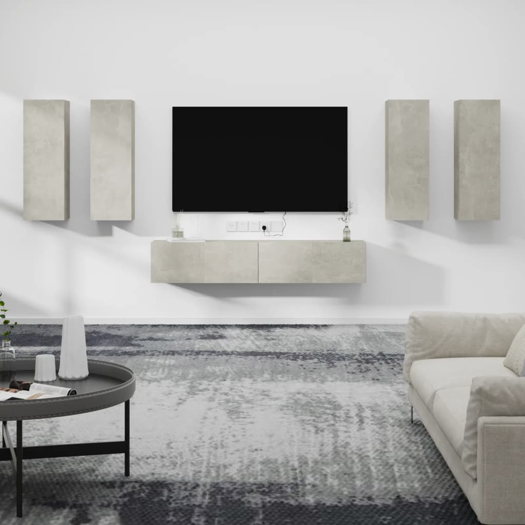 Set di Mobili Porta TV 6 pz Grigio Cemento in Legno Multistrato cod mxl 52485