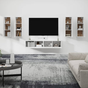 Set di Mobili Porta TV 6 pz Bianco Lucido in Legno Multistrato cod mxl 20099