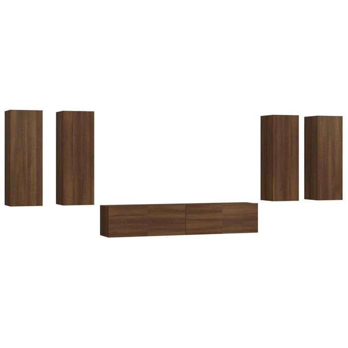 Set Mobili Porta TV 6 pz Rovere Marrone in Legno Multistrato 3114349