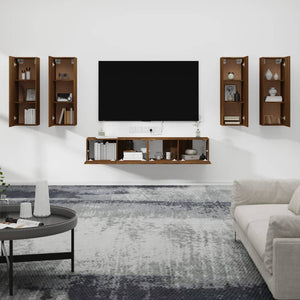 Set Mobili Porta TV 6 pz Rovere Marrone in Legno Multistrato 3114349