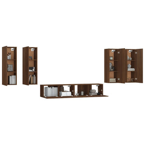 Set Mobili Porta TV 6 pz Rovere Marrone in Legno Multistrato 3114349