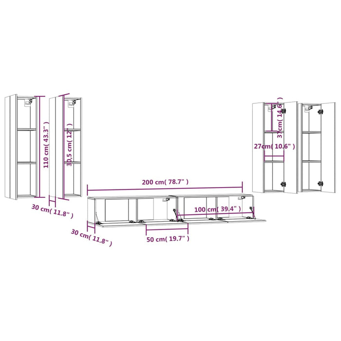 Set di Mobili Porta TV 6 pz Bianco in Legno Multistrato cod mxl 58462