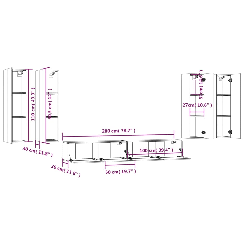 Set di Mobili Porta TV 6 pz Rovere Fumo in Legno Multistrato 3114355