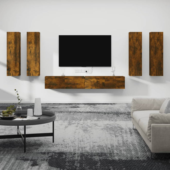 Set di Mobili Porta TV 6 pz Rovere Fumo in Legno Multistrato 3114355