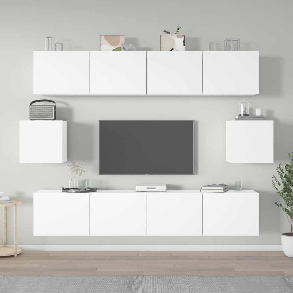 Set di Mobili Porta TV 6 pz Bianco in Legno Multistrato cod mxl 14766