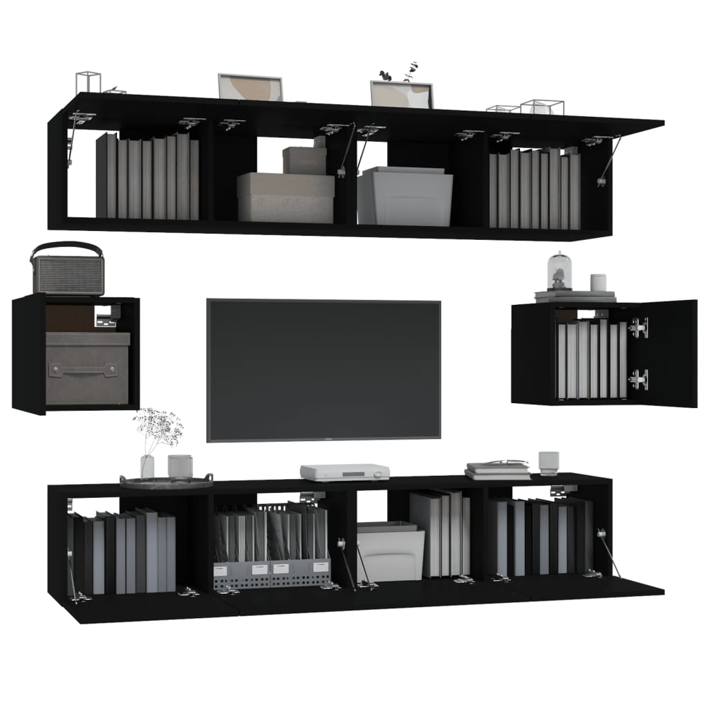 Set Mobili Porta TV 6 pz Nero in Legno Multistrato 3114359