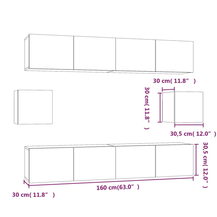 Set Mobili Porta TV 6 pz Nero in Legno Multistrato 3114359