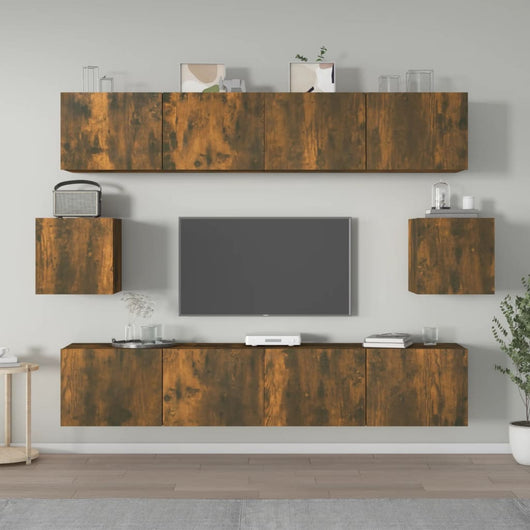 Set di Mobili Porta TV 6 pz Rovere Fumo in Legno Multistrato cod mxl 12165