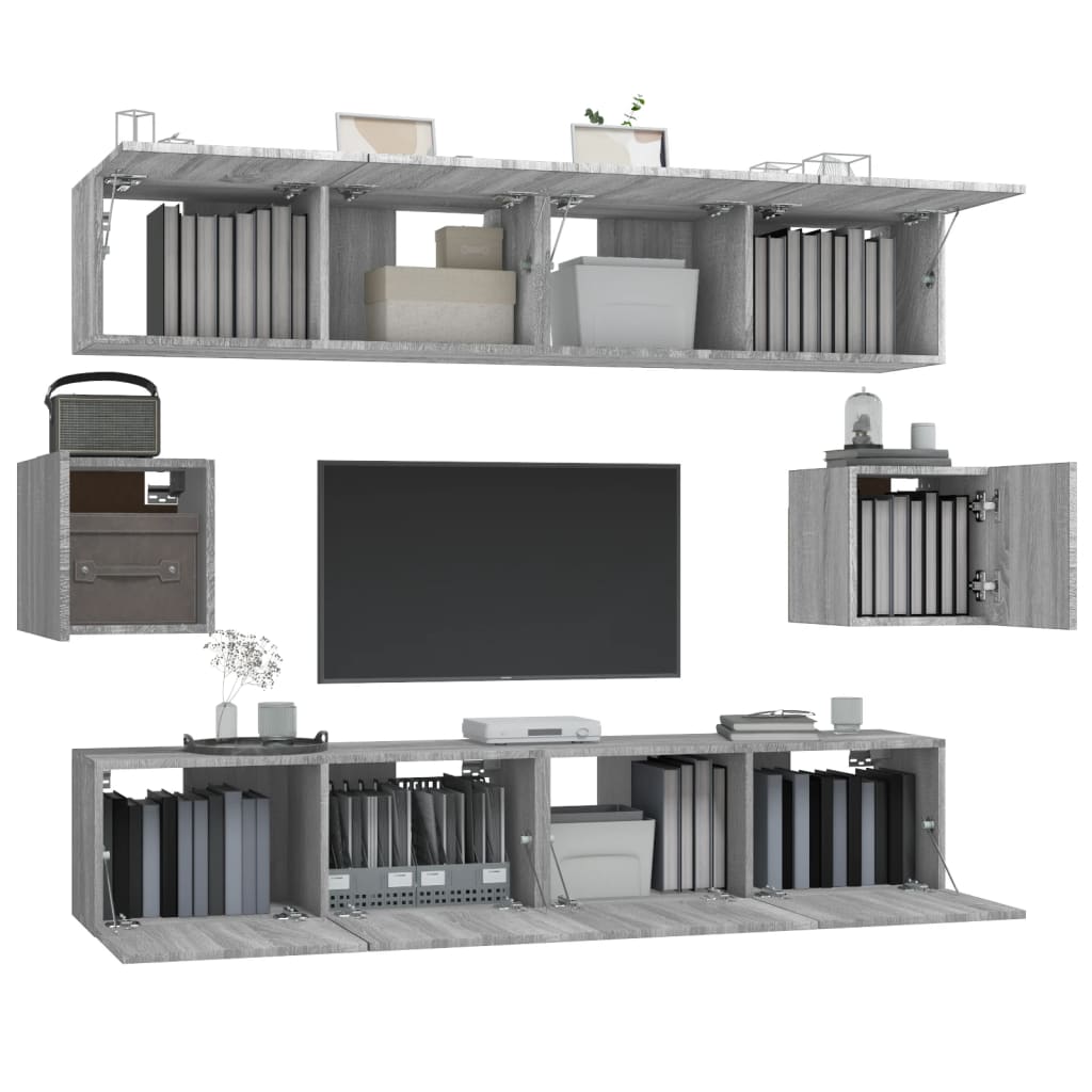 Set di Mobili Porta TV 6 pz Grigio Sonoma in Legno Multistrato 3114364