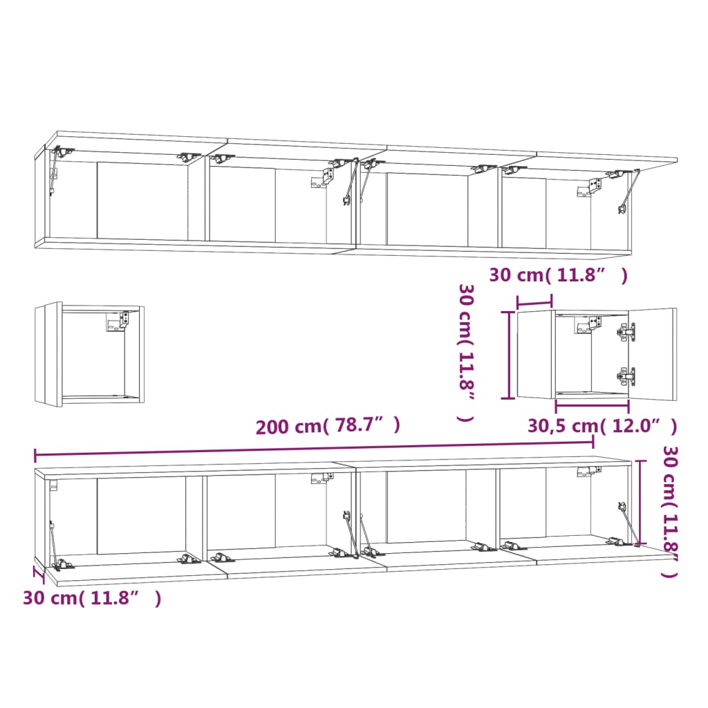 Set di Mobili Porta TV 6 pz Bianco in Legno Multistrato cod mxl 63199