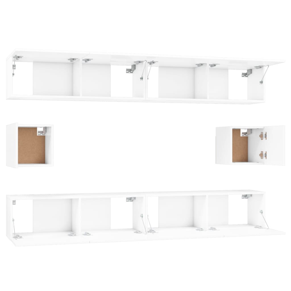 Set di Mobili Porta TV 6 pz Bianco Lucido in Legno Multistrato 3114370