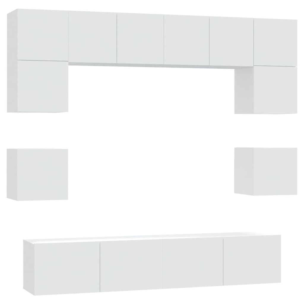 Set Mobili Porta TV 8pz Bianco in Legno Multistrato 3114406