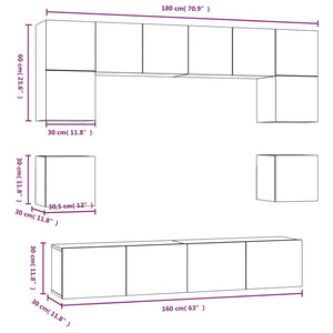 Set Mobili Porta TV 8pz Bianco in Legno Multistrato 3114406