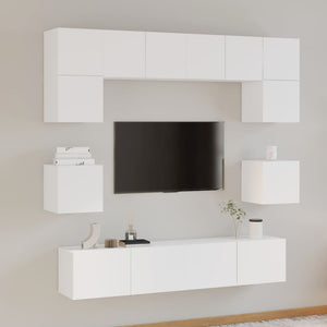 Set Mobili Porta TV 8pz Bianco in Legno Multistrato 3114406