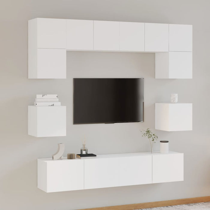 Set Mobili Porta TV 8pz Bianco in Legno Multistrato 3114406