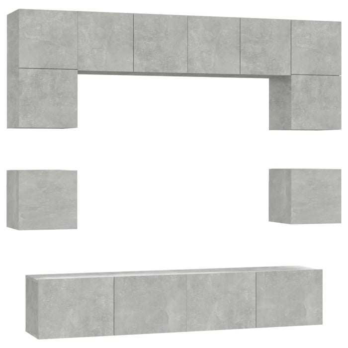 Set Mobili Porta TV 8pz Grigio Cemento in Legno Multistrato 3114409