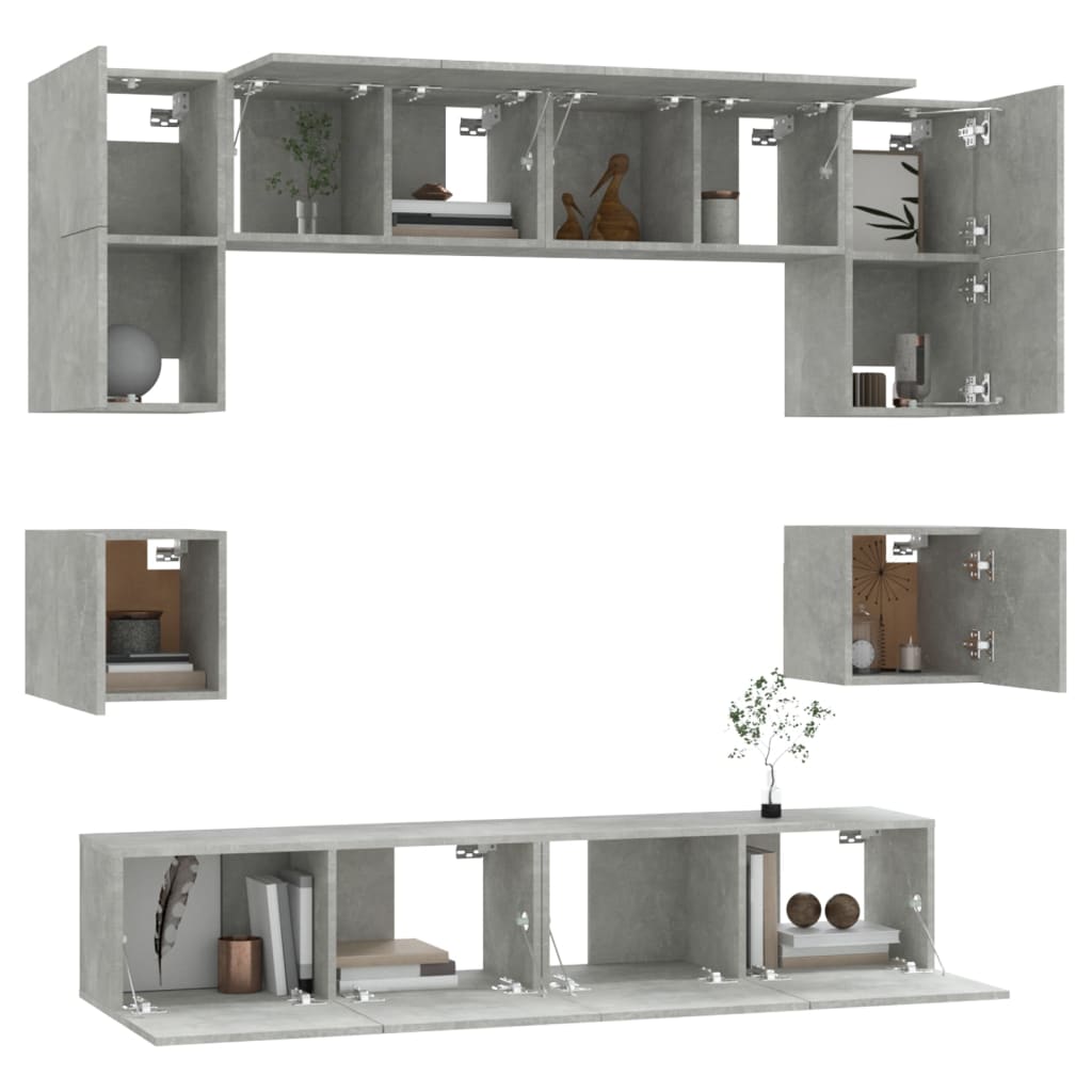 Set Mobili Porta TV 8pz Grigio Cemento in Legno Multistrato 3114409