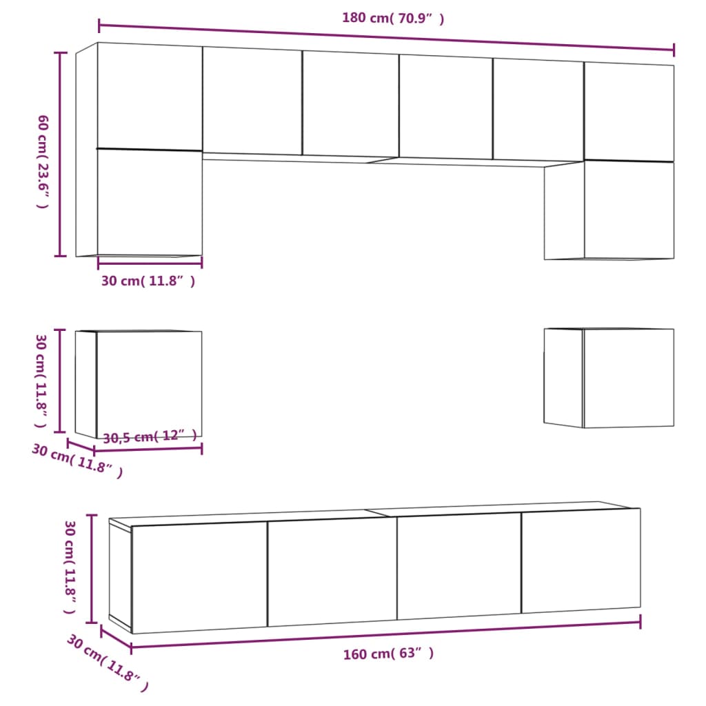 Set Mobili Porta TV 8pz Grigio Cemento in Legno Multistrato 3114409