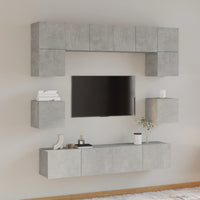 Set Mobili Porta TV 8pz Grigio Cemento in Legno Multistrato 3114409