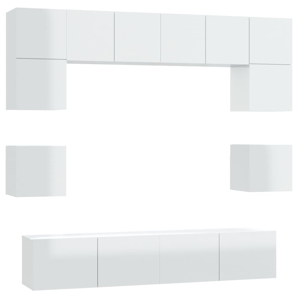 Set Mobili Porta TV 8pz Bianco Lucido in Legno Multistrato 3114410