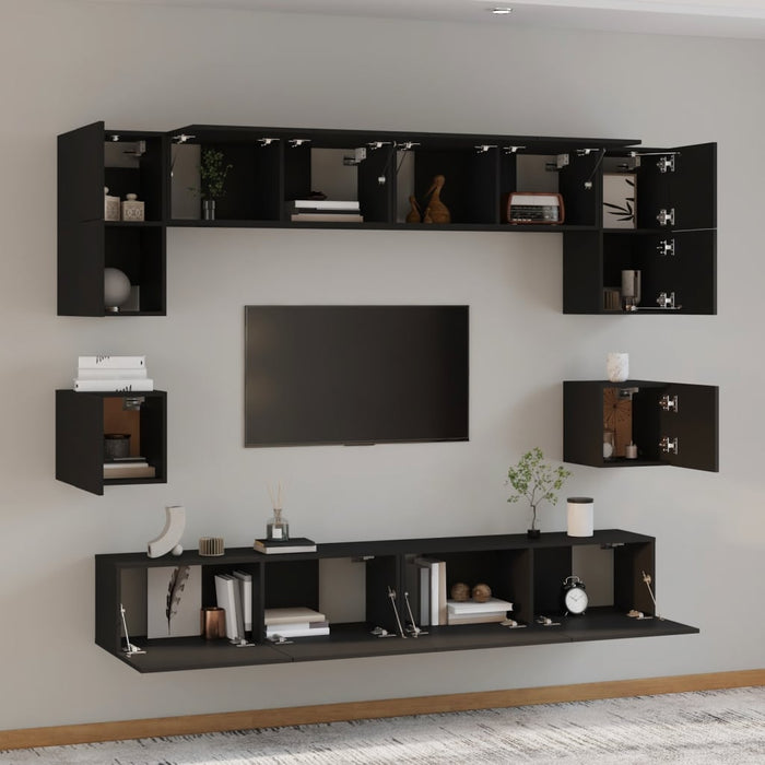 Set Mobili Porta TV 8pz Nero in Legno Multistrato cod 9145