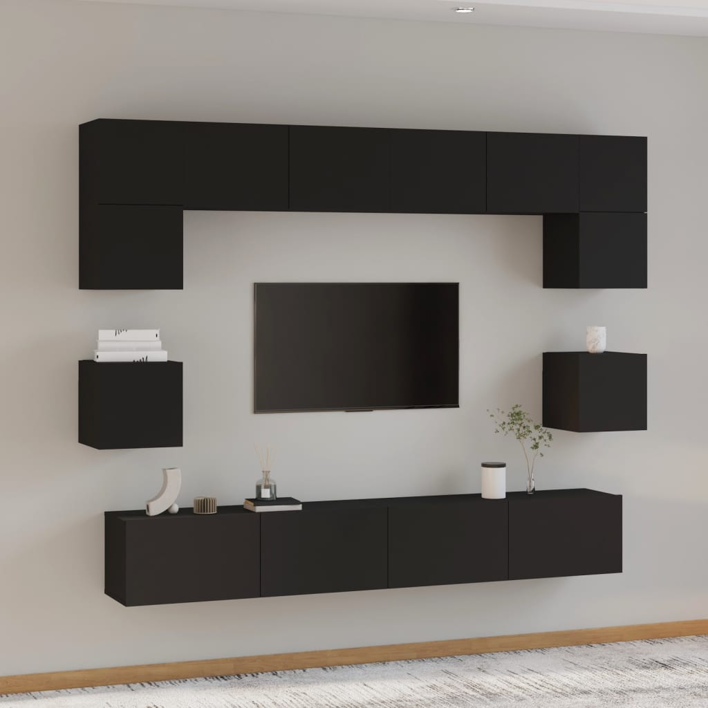 Set Mobili Porta TV 8pz Nero in Legno Multistrato cod 9145