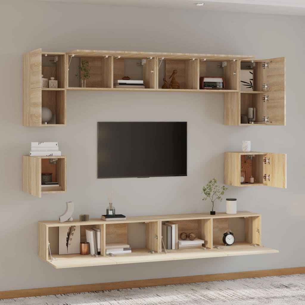 Set Mobili Porta TV 8pz Rovere Sonoma in Legno Multistrato 3114416