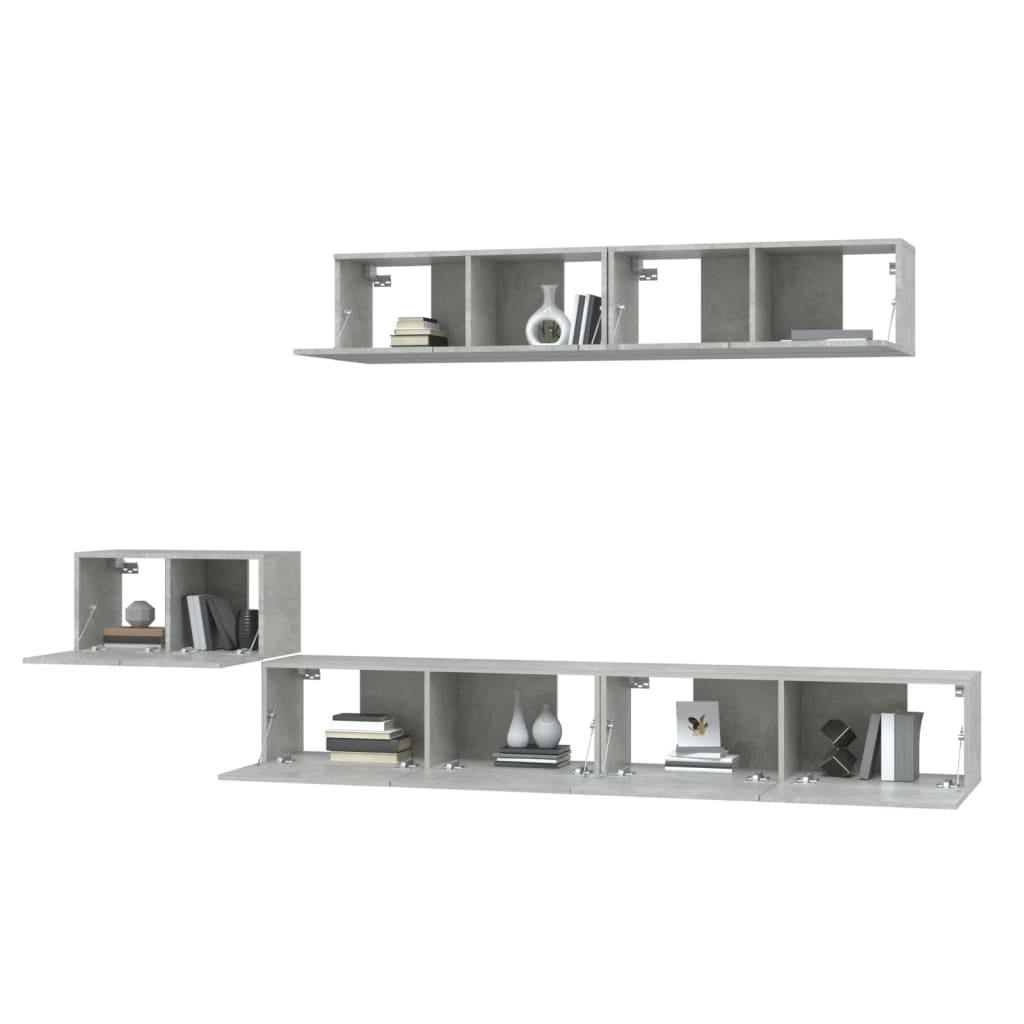 Set di Mobili Porta TV 5 pz Grigio Cemento in Legno Multistrato cod mxl 69356