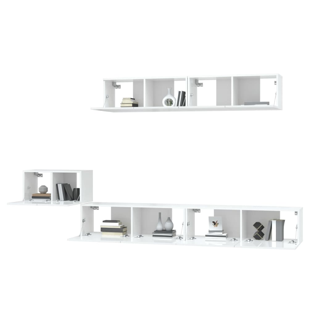 Set di Mobili Porta TV 5 pz Bianco Lucido in Legno Multistrato 3114434