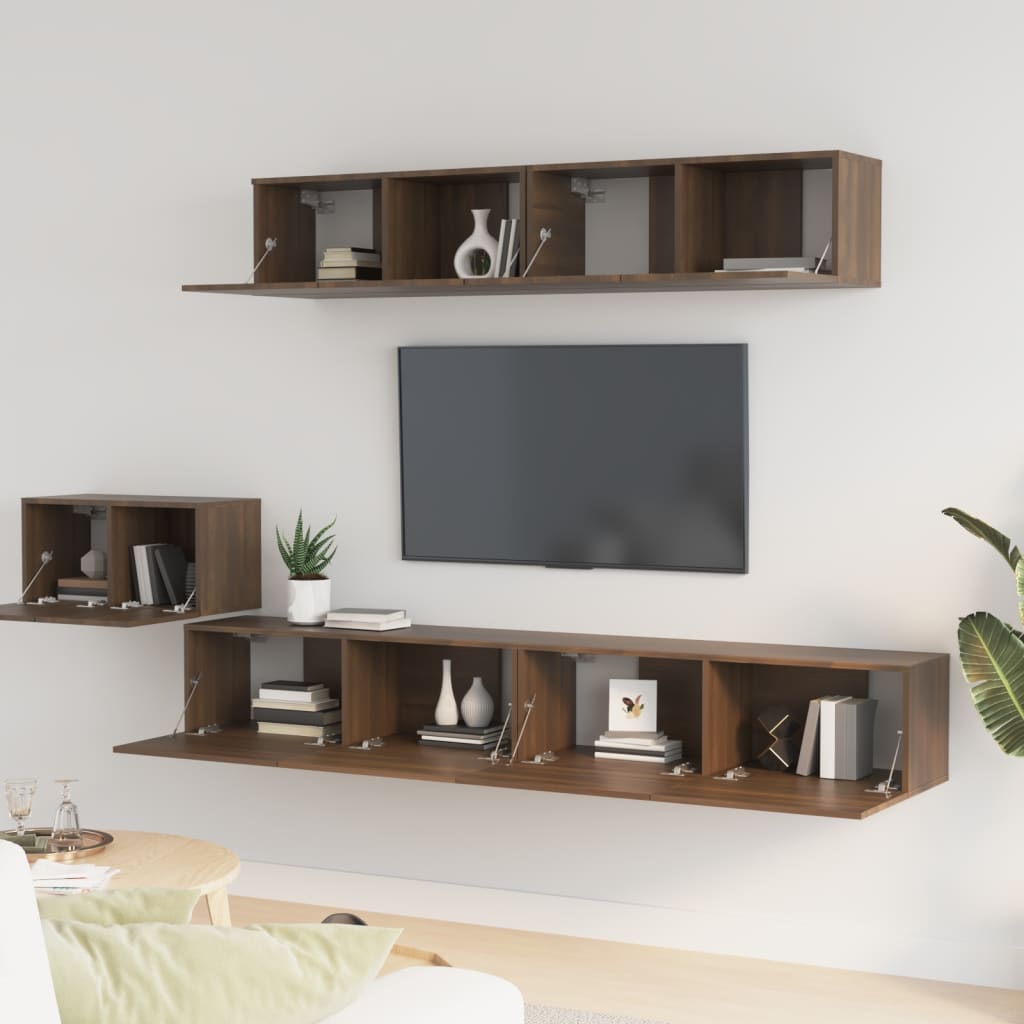 Set Mobili Porta TV 5 pz Rovere Marrone in Legno Multistrato 3114437