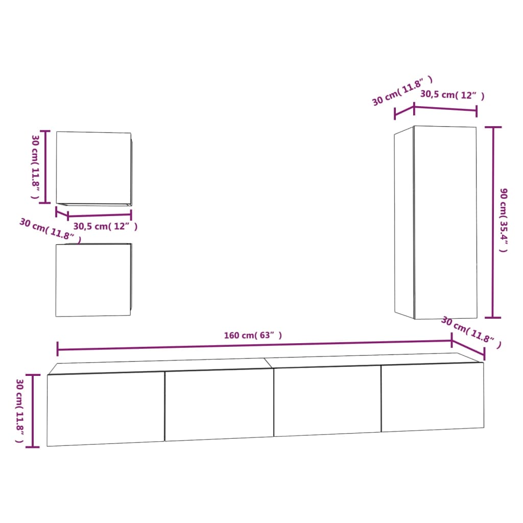 Set di Mobili Porta TV 5 pz Nero in Legno Multistrato 3114439