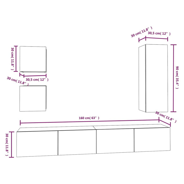 Set di Mobili Porta TV 5 pz Nero in Legno Multistrato 3114439