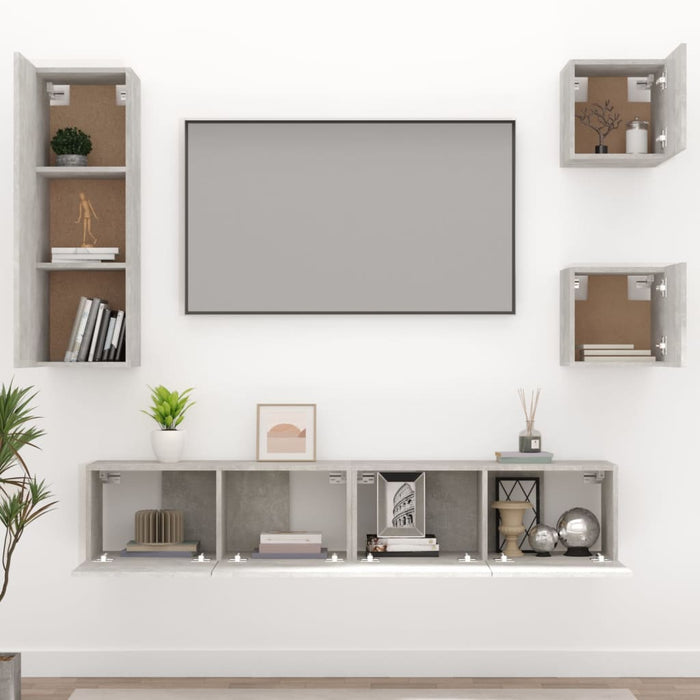 Set di Mobili Porta TV 5 pz Grigio Cemento in Legno Multistrato 3114441