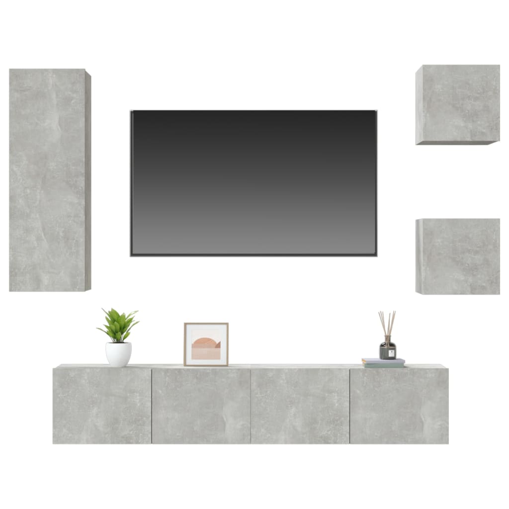 Set di Mobili Porta TV 5 pz Grigio Cemento in Legno Multistrato cod mxl 69272