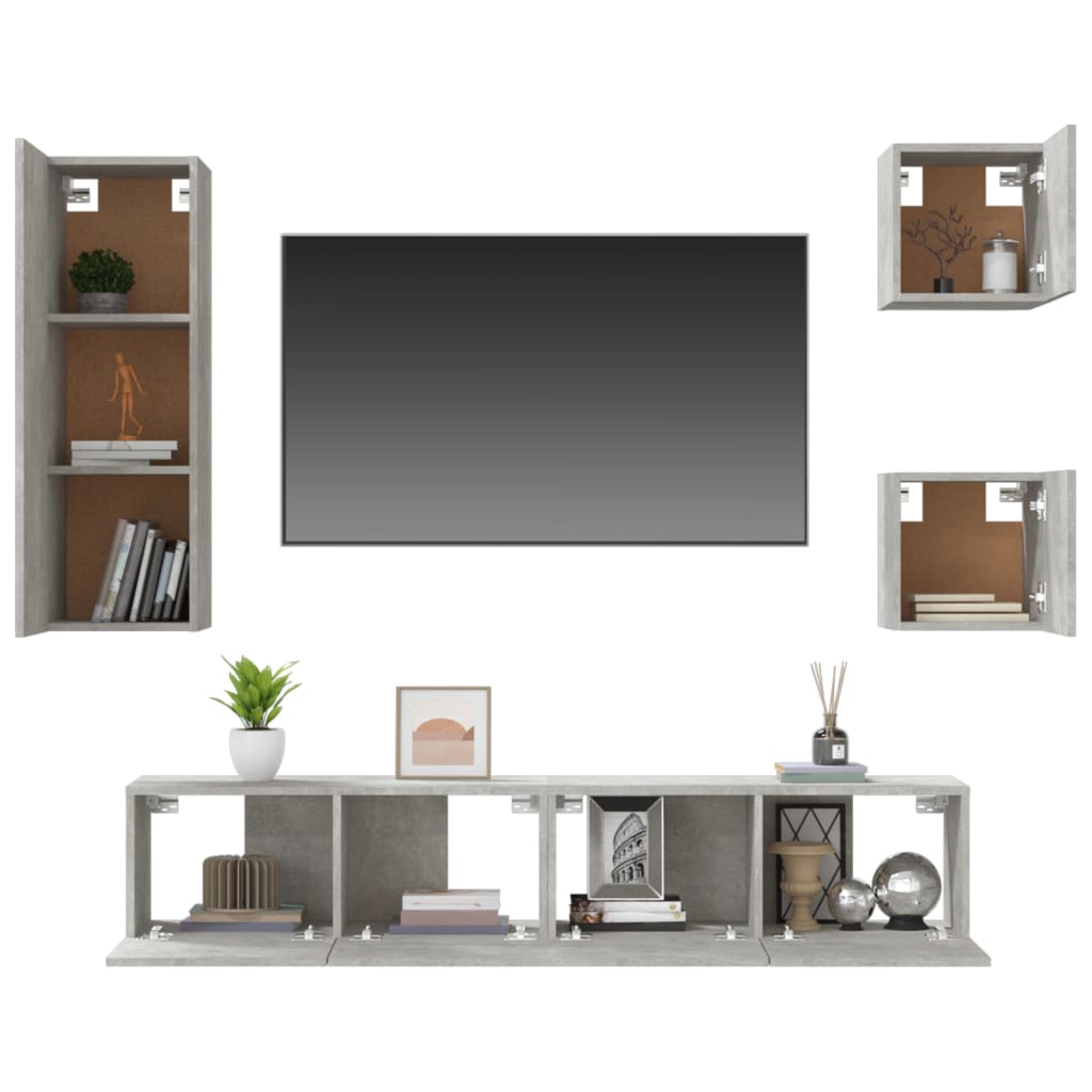 Set di Mobili Porta TV 5 pz Grigio Cemento in Legno Multistrato cod mxl 69272