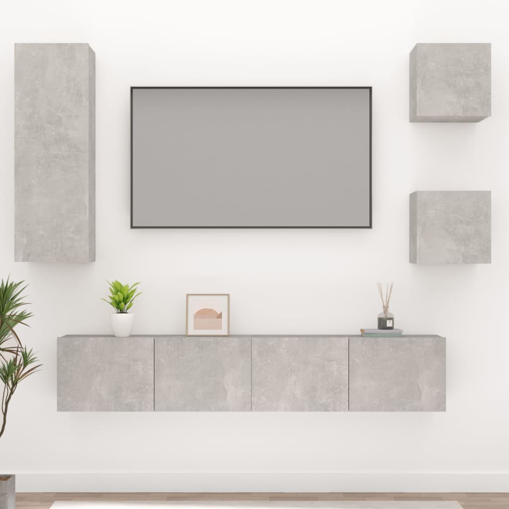 Set di Mobili Porta TV 5 pz Grigio Cemento in Legno Multistrato 3114441