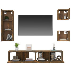 Set di Mobili Porta TV 5 pz Rovere Fumo in Legno Multistrato 3114443